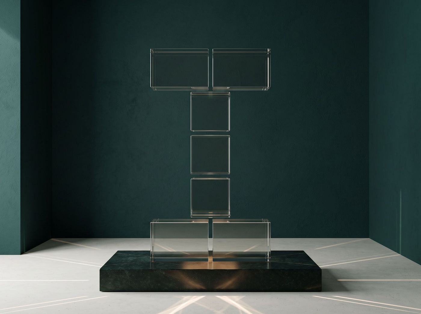 Il simbolo di Ilion reso in vetro e luce, con linee precise.
